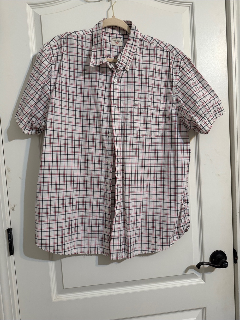 Dockers Short-Sleeve Plaid Button-Down Shirt - White, Red & Navy